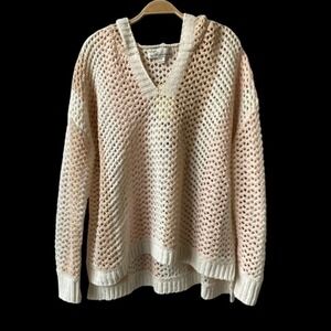 Vintage Havana Boho Crochet Hooded Sweater Women M Peach Cream Open Knit NWT